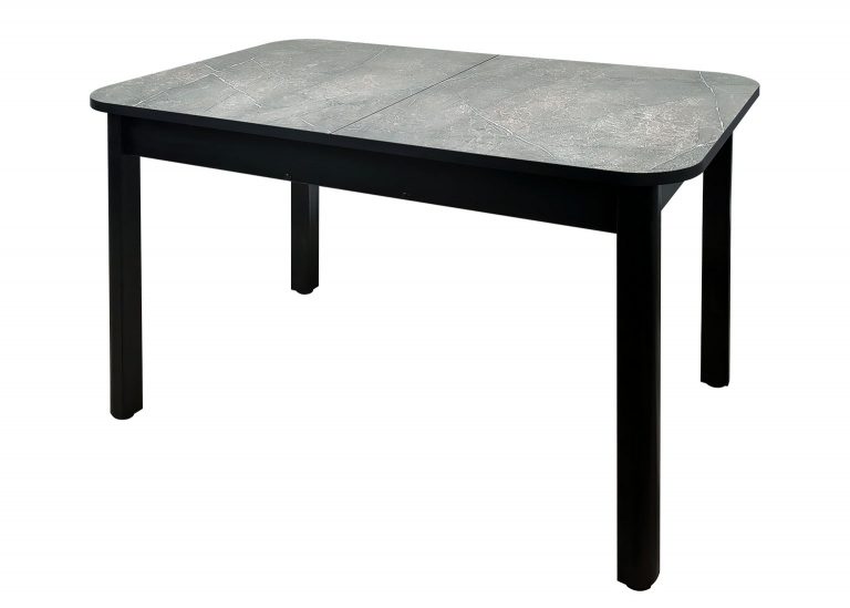 Стол Премьер раздвижной 120 x 80 (+50) см / Прямоугольный / Пластик Каспий срез камня / Опора 9 (металл) Чёрная РУСТ